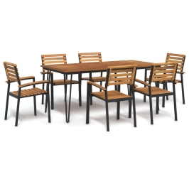 Juego de comedor de jardín 7 pzas madera maciza acacia y metal