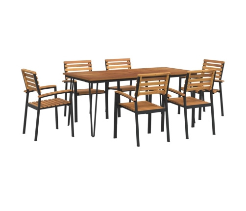 Juego de comedor de jardín 7 pzas madera maciza acacia y metal