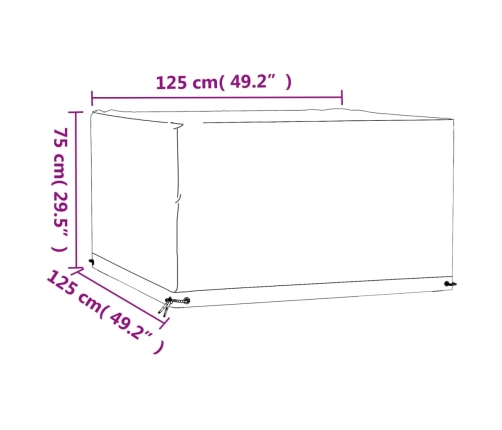 Fundas muebles de jardín 2 uds 8 ojales cuadrado 125x125x75 cm