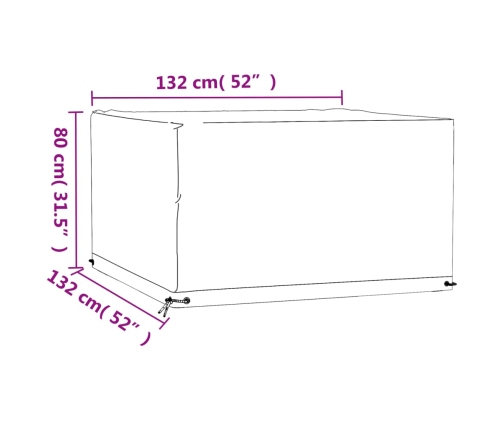 Fundas muebles de jardín 2 uds 8 ojales cuadrado 132x132x80 cm