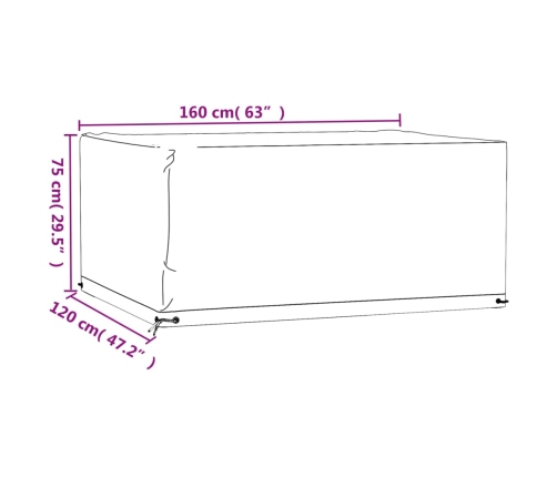 Fundas muebles jardín 2 uds 8 ojales rectangular 160x120x75 cm