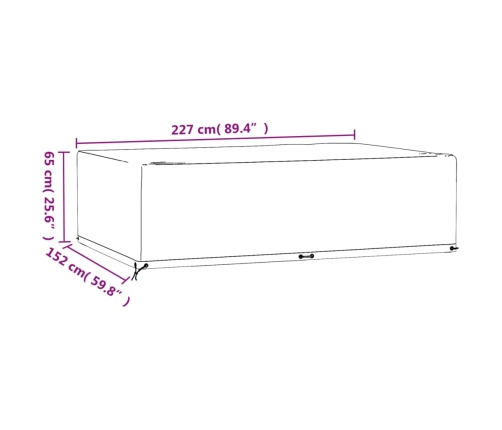 Fundas muebles jardín 2 uds 12 ojales rectangular 227x152x65 cm