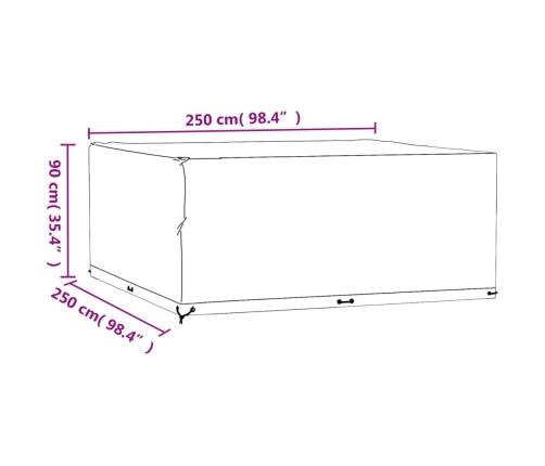 Fundas muebles de jardín 2 uds 16 ojales cuadrado 250x250x90 cm