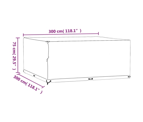 Fundas muebles de jardín 2 uds 16 ojales cuadrado 300x300x75 cm