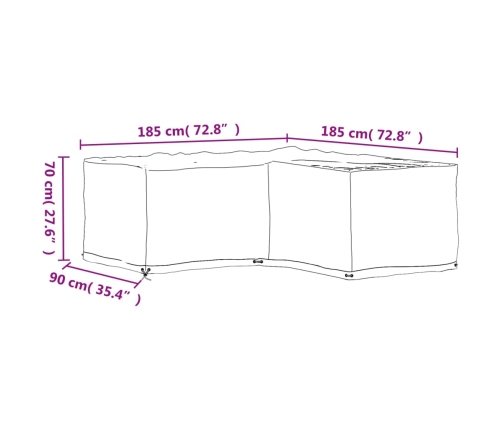 Fundas muebles jardín forma de L 2 uds 12 ojales 185x185x70 cm