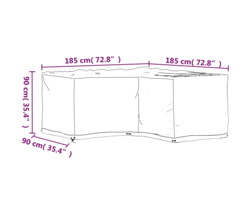 Fundas muebles jardín forma de L 2 uds 12 ojales 185x185x90 cm