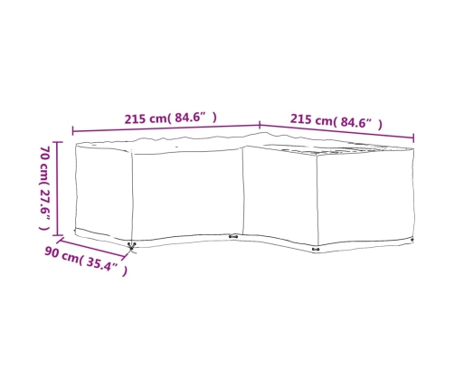 Fundas muebles jardín forma de L 2 uds 16 ojales 215x215x70 cm