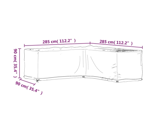 Fundas muebles jardín forma de L 2 uds 16 ojales 285x285x90 cm