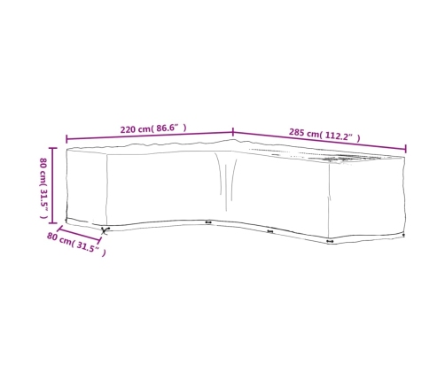 Fundas muebles jardín forma de L 2 uds 18 ojales 220x285x80 cm