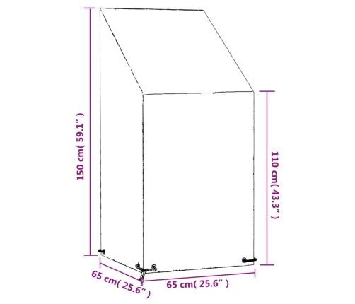 Fundas sillas jardín 2 uds 8 ojales polietileno 65x65x110/150cm