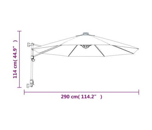 Sombrilla de pared con LED verde manzana 290 cm