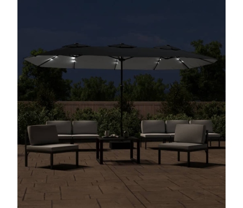 Sombrilla doble de jardín con luces LED negro 449x245 cm