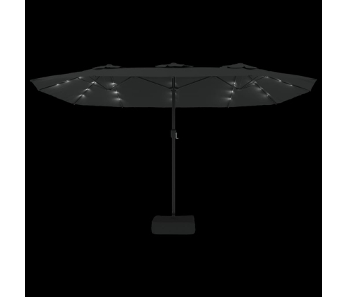Sombrilla doble de jardín con luces LED negro 449x245 cm