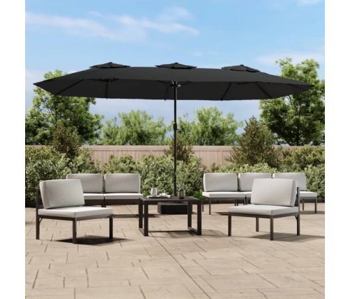 Sombrilla doble de jardín con luces LED negro 449x245 cm