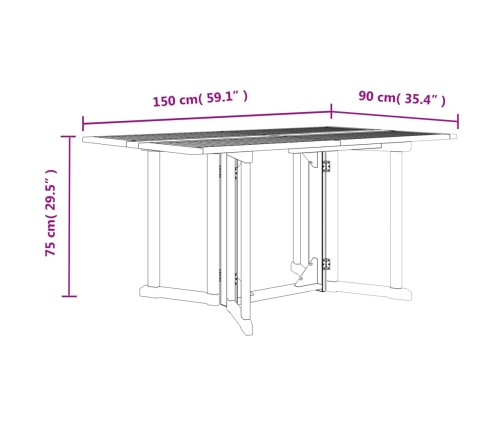 Mesa de jardín plegable Butterfly madera de teca 150x90x75 cm