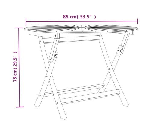 Mesa de jardín plegable madera maciza de teca Ø 85x75 cm