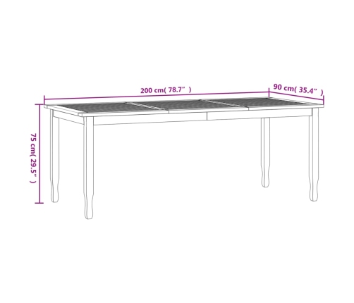 Mesa de comedor de jardín madera maciza de teca 200x90x75 cm