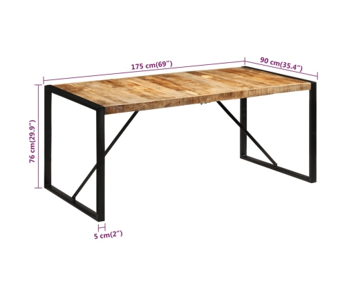 Mesa de comedor madera maciza de mango sin tratar 175x90x76 cm