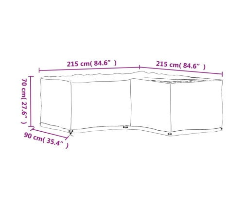 Funda para muebles de jardín forma de L 16 ojales 215x215x70 cm