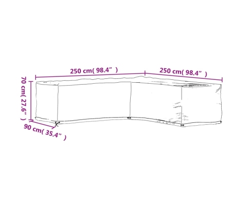 Funda para muebles de jardín forma de L 16 ojales 250x250x70 cm