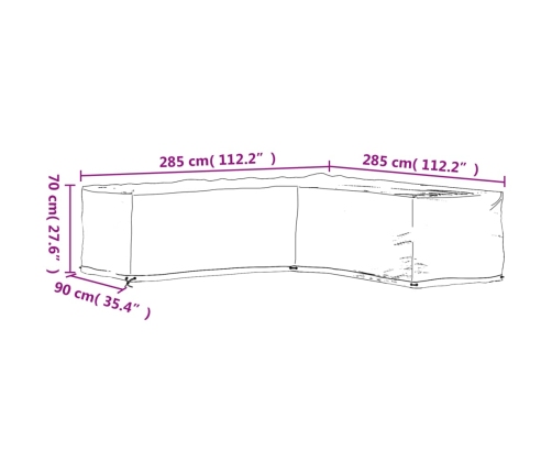 Funda para muebles de jardín forma de L 16 ojales 285x285x70 cm