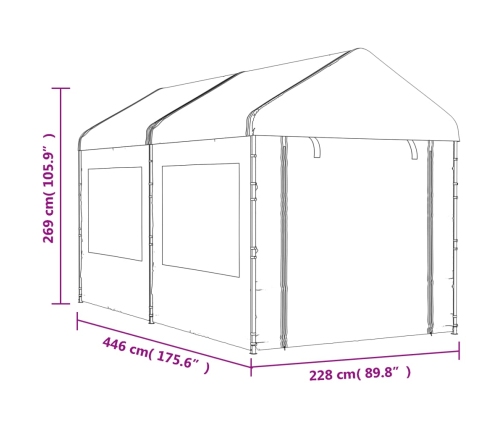 Cenador con techo polietileno blanco 4,46x2,28x2,69 m