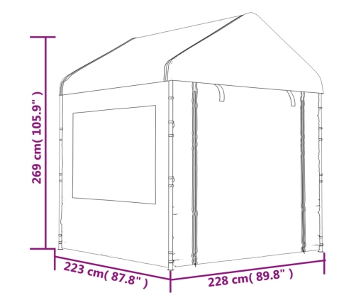 Cenador con techo polietileno blanco 4,46x2,28x2,69 m