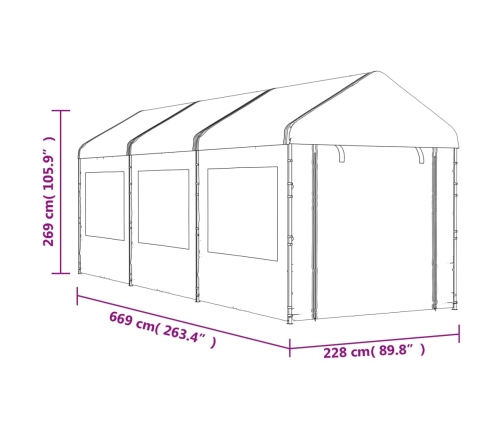 Cenador con techo polietileno blanco 6,69x2,28x2,69 m