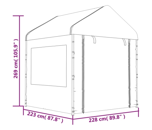 Cenador con techo polietileno blanco 6,69x2,28x2,69 m