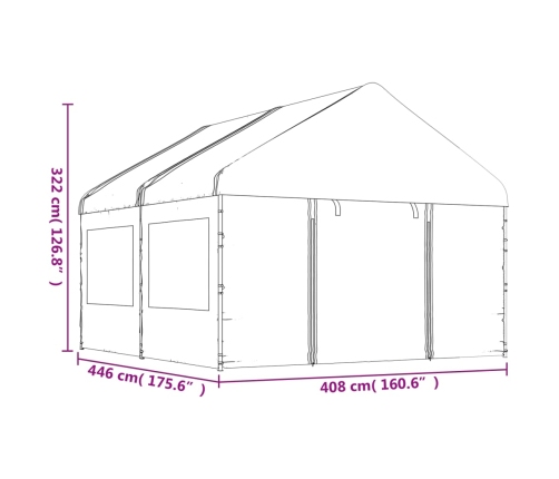 Cenador con techo polietileno blanco 4,46x4,08x3,22 m