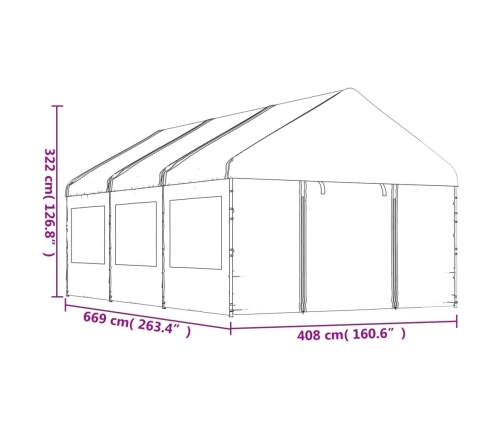 Cenador con techo polietileno blanco 6,69x4,08x3,22 m