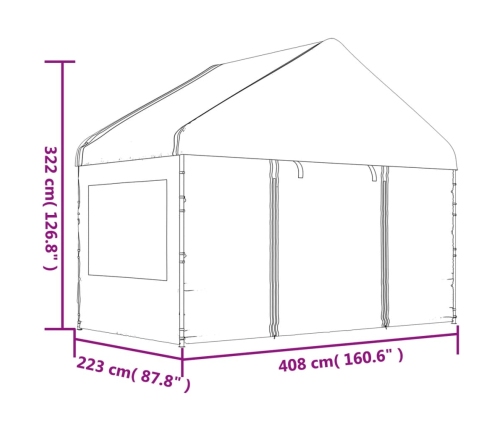 Cenador con techo polietileno blanco 6,69x4,08x3,22 m