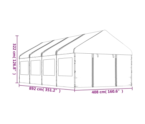 Cenador con techo polietileno blanco 8,92x4,08x3,22 m