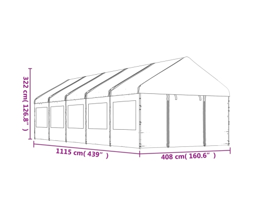 Cenador con techo polietileno blanco 11,15x4,08x3,22 m