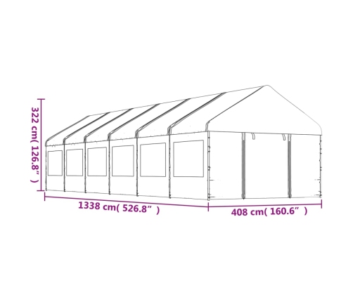 Cenador con techo polietileno blanco 13,38x4,08x3,22 m