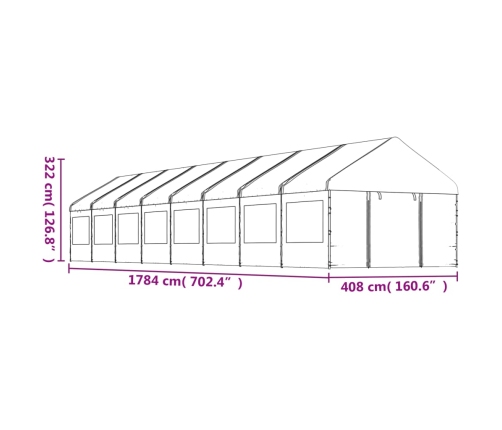 Cenador con techo polietileno blanco 17,84x4,08x3,22 m