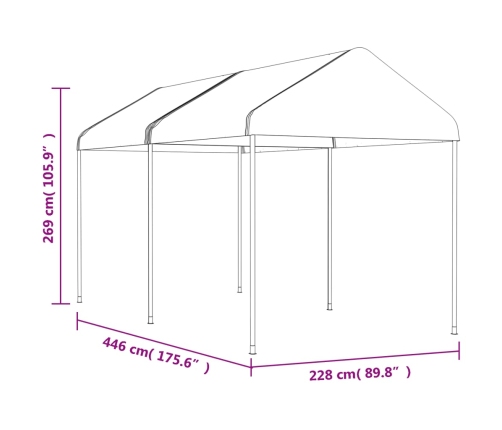 Cenador con techo polietileno blanco 4,46x2,28x2,69 m