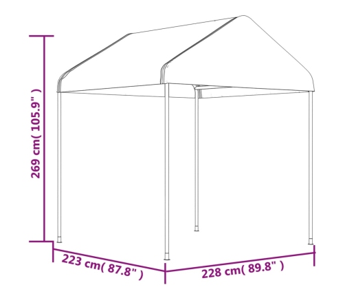 Cenador con techo polietileno blanco 4,46x2,28x2,69 m