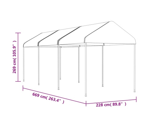 Cenador con techo polietileno blanco 6,69x2,28x2,69 m