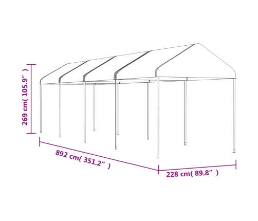 Cenador con techo polietileno blanco 8,92x2,28x2,69 m