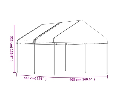 Cenador con techo polietileno blanco 4,46x4,08x3,22 m