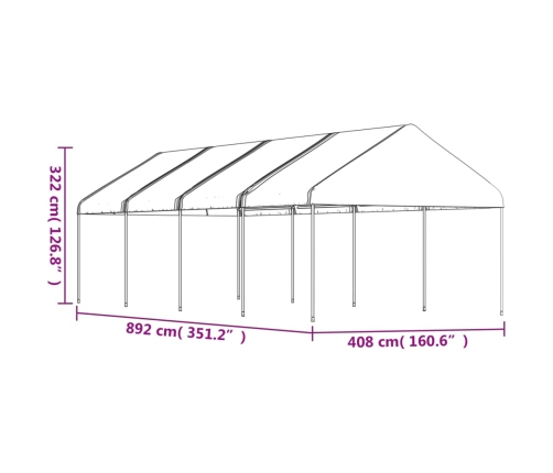 Cenador con techo polietileno blanco 8,92x4,08x3,22 m