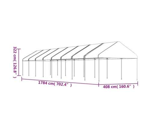 Cenador con techo polietileno blanco 17,84x4,08x3,22 m