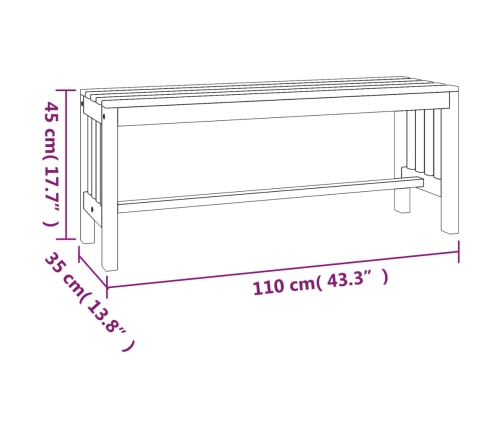 vidaXL Banco de jardín de madera maciza de eucalipto 110 cm