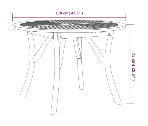 Mesa de jardín madera maciza de acacia Ø110 cm