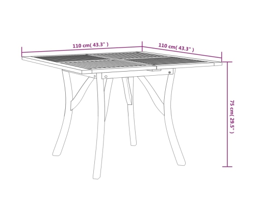 Mesa de jardín madera maciza de acacia 110x110x75 cm