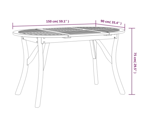 Mesa de jardín madera maciza de acacia 150x90x75 cm