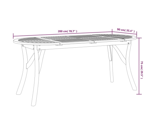 Mesa de jardín madera maciza de acacia 200x90x75 cm