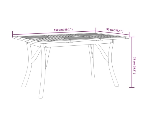 Mesa de jardín madera maciza de acacia 150x90x75 cm