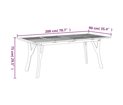 Mesa de jardín madera maciza de acacia 200x90x75 cm